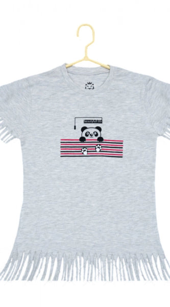 Mayawye Girl's Casual Short Sleeve Printed Cotton T Shirt (Grey)