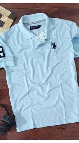 Mayawye Men's Casual Half sleeve Solid Cotton Polo Neck T-shirt (Sky Blue)