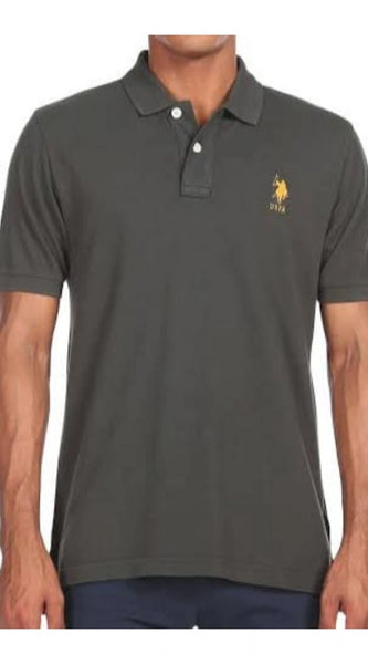 Mayawye Men's Casual Half sleeve Solid Cotton Polo Neck T-shirt (Dark Grey)