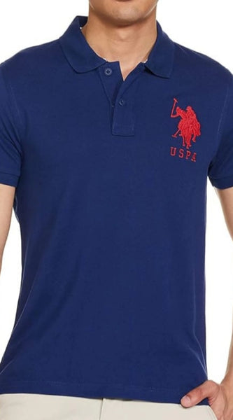 Mayawye Men's Casual Half sleeve Solid Cotton Polo Neck T-shirt (Dark Blue)
