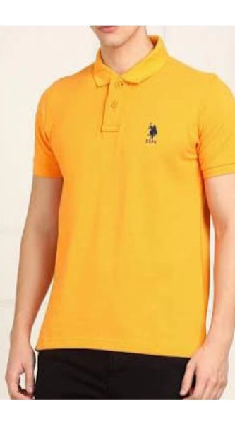 Mayawye Men's Casual Half sleeve Solid Cotton Polo Neck T-shirt (Yellow)
