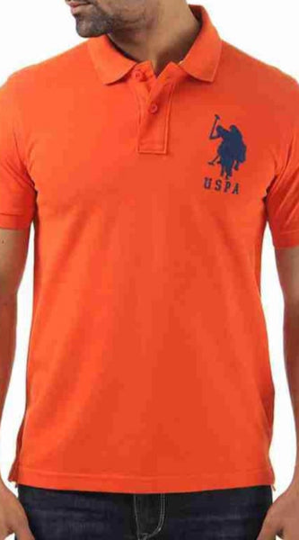 Mayawye Men's Casual Half sleeve Solid Cotton Polo Neck T-shirt (Orange)