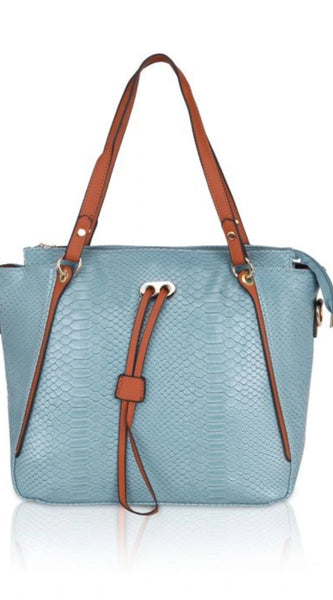 Mayawye Women's Faux Leather Textured Tote Bag (Blue)