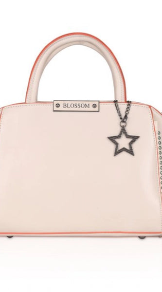 Mayawye Women's Faux Leather Metal Beads Handbag (Pink)