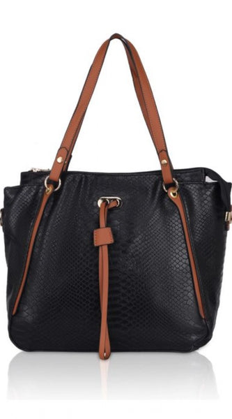 Mayawye Women's Faux Leather Textured Tote Bag (Black)