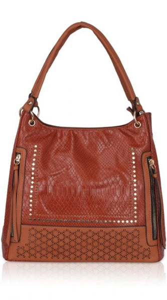 Mayawye Women's Faux Leather Textured Tote Bag (Brown)