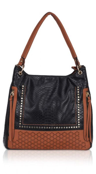 Mayawye Women's Faux Leather Textured Tote Bag (Black)