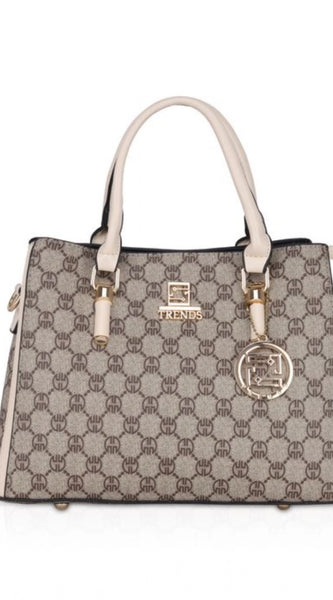 Mayawye Women's Faux Leather Printed Handbag (Beige)