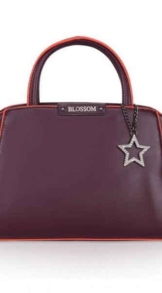 Mayawye Women's Faux Leather Metal Beads Handbag (Wine Red)