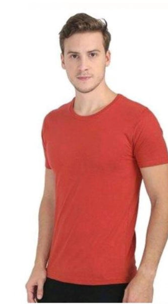 Mayawye Men's Casual Short Sleeves Cotton Round Neck T-shirt (Red)