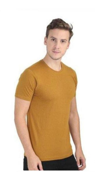 Mayawye Men's Casual Short Sleeves Cotton Round Neck T-shirt (Mustard)