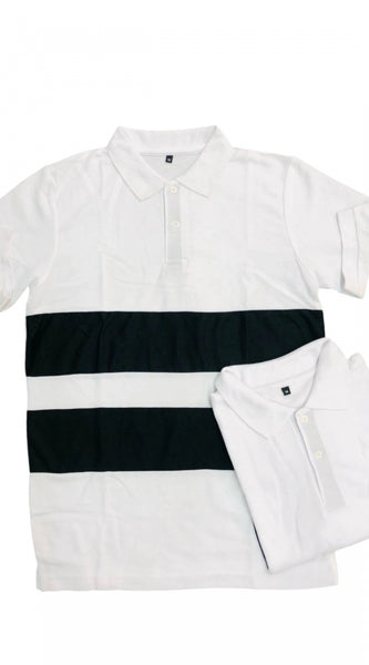 Mayawye Men's Casual Short Sleeves Cotton Polo Neck T-shirt (White)
