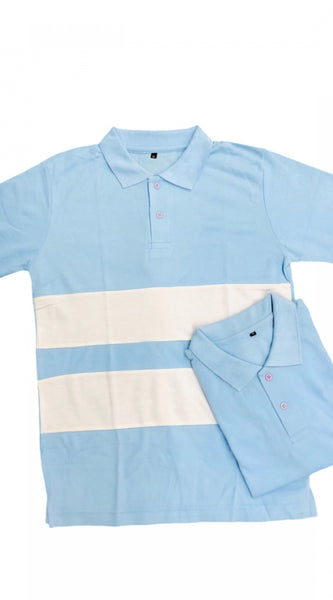 Mayawye Men's Casual Short Sleeves Cotton Polo Neck T-shirt (Aqua Blue)