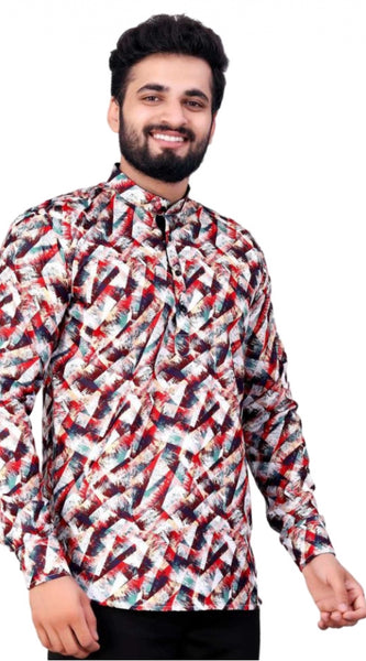 Mayawye Men's Cotton Blended Printed Full Sleeve Shortkurta (Multicolor)