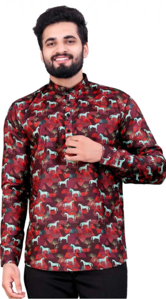 Mayawye Men's Cotton Blended Printed Full Sleeve Shortkurta (Multicolor)