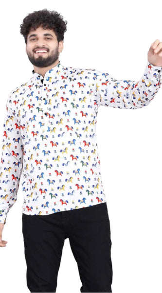Mayawye Men's Cotton Blended Printed Full Sleeve Shortkurta (Multicolor)