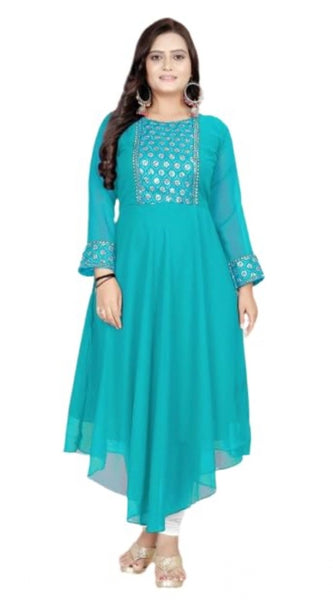 Mayawye Women's Georgette Embroidered Kurti (Rama)