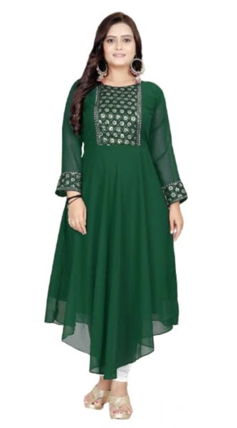 Mayawye Women's Georgette Embroidered Kurti (Green)