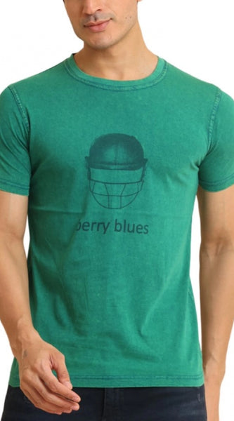 Mayawye Men's Casual Cotton Printed Round Neck Half Sleeve T-Shirt (Green)