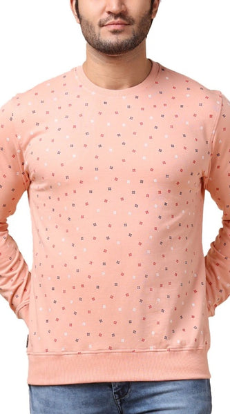Mayawye Men's Casual Cotton Printed Round Neck Full Sleeve Sweat T-Shirt (Peach)