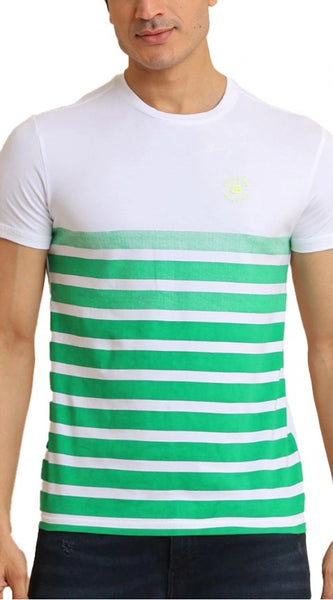 Mayawye Men's Casual Cotton Printed Round Neck Half Sleeve T-Shirt (Green)