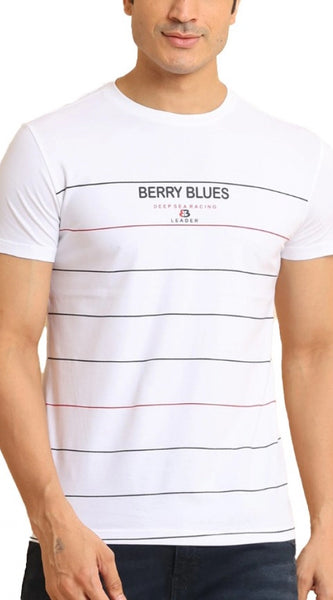 Mayawye Men's Casual Cotton Printed Round Neck Half Sleeve T-Shirt (White)