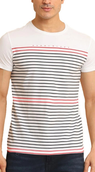 Mayawye Men's Casual Cotton Printed Round Neck Half Sleeve T-Shirt (White)