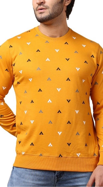 Mayawye Men's Casual Cotton Printed Round Neck Full Sleeve Sweat T-Shirt (Mustard)