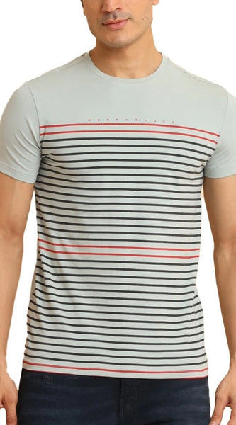 Mayawye Men's Casual Cotton Printed Round Neck Half Sleeve T-Shirt (Grey)