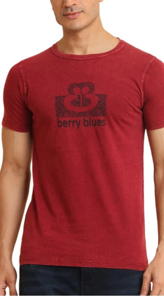 Mayawye Men's Casual Cotton Printed Round Neck Half Sleeve T-Shirt (Maroon)