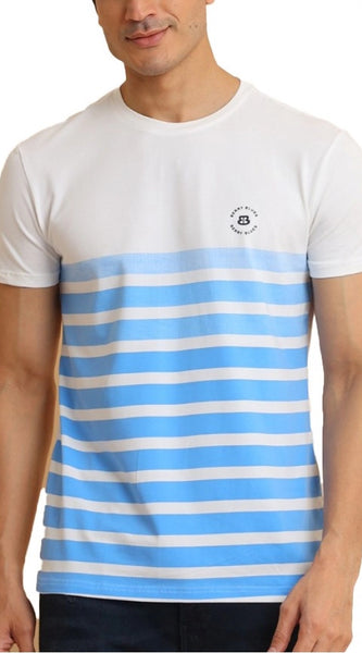 Mayawye Men's Casual Cotton Printed Round Neck Half Sleeve T-Shirt (Blue)