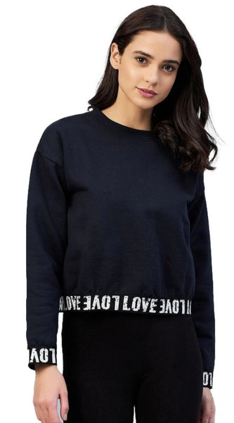 Mayawye Women's Fleece Solid Long Sleeves Sweatshirt (Navy)