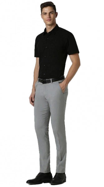 Mayawye Men's Cotton Blend Solid Half-Sleeve Regular Shirt (Black)