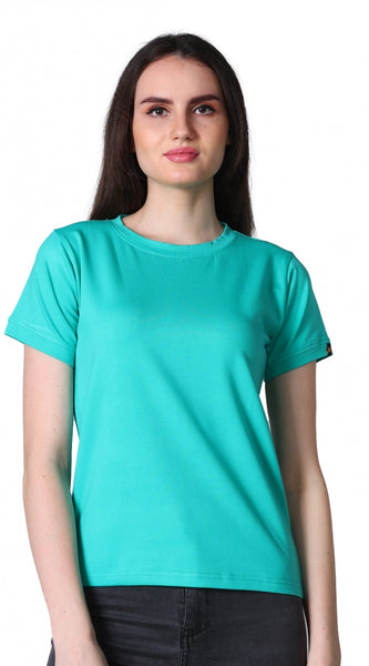 Mayawye Women's Cotton Blended Solid Round Neck Half Sleeve T-Shirt (Green)