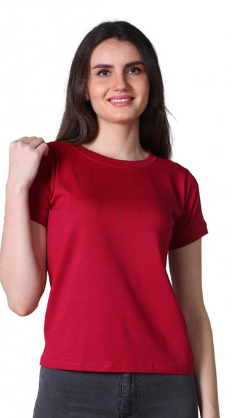 Mayawye Women's Cotton Blended Solid Round Neck Half Sleeve T-Shirt (Maroon)
