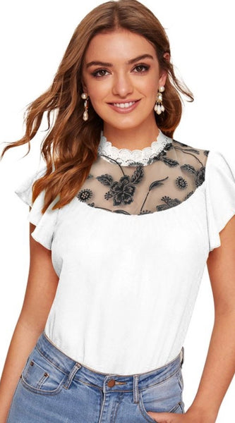 Mayawye Women's Polyester Solid Cap Sleeve Sweetheart Neck Top (White)