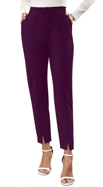 Mayawye Women's Polyester Solid With Pocket Pant (Wine)