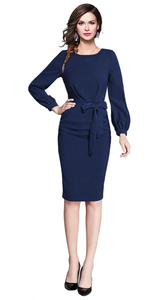 Mayawye Women's Knitting stretchable Solid Round Neck Full Sleeve Dress (Blue)