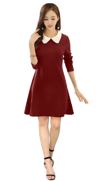 Mayawye Women's Polyester Solid Collar 3-4th Dress (Maroon)