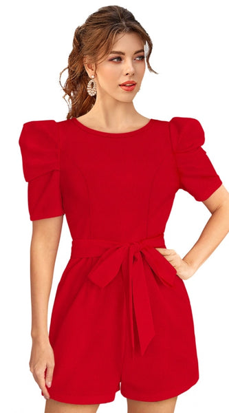 Mayawye Women's Knitting stretchable Solid Round Neck 3-4 Puff Sleeve Dress (Red )