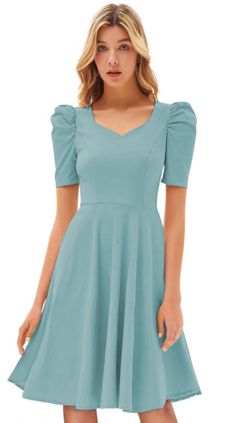Mayawye Women's Knitting stretchable Solid V Neck Cap Sleeve Dress (Pista)