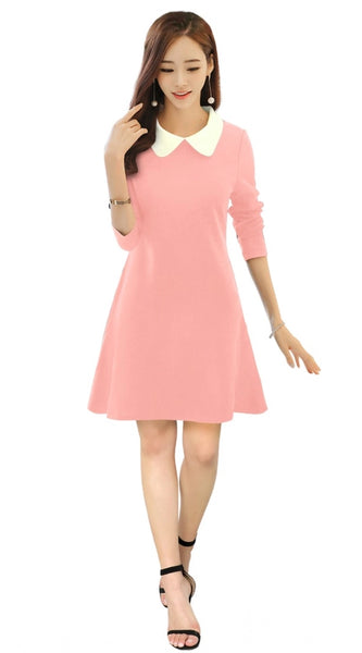 Mayawye Women's Polyester Solid Collar 3-4th Dress (Peach)