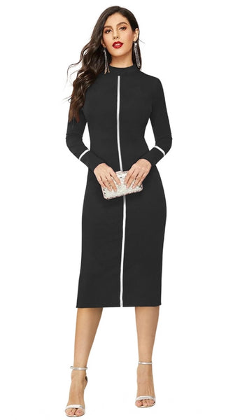 Mayawye Women's Knitting stretchable Solid Round Neck Full Sleeve Dress (Black)