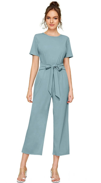 Mayawye Women's Knitting stretchable Solid Round Neck Cap Sleeve Jumpsuit (Pista )