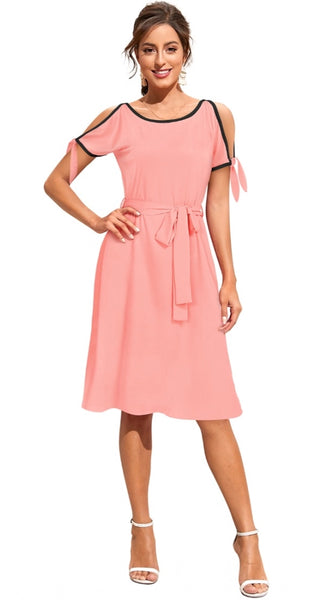 Mayawye Women's Knitting stretchable Solid Round Neck Sleeveless Dress (Peach)