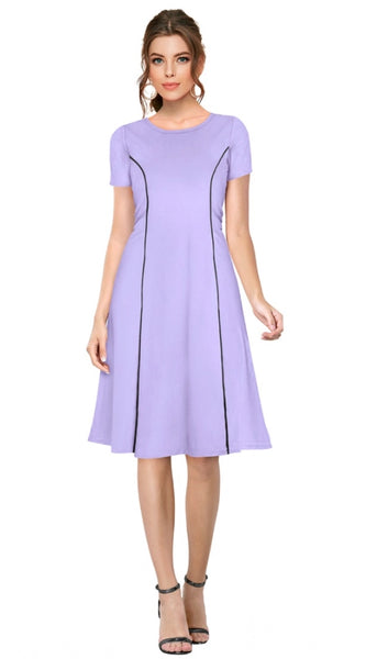 Mayawye Women's Knitting stretchable Solid Round Neck Cap Sleeve Dress (Purple)