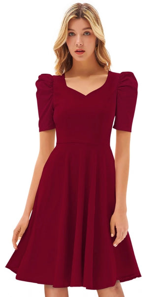 Mayawye Women's Knitting stretchable Solid V Neck Cap Sleeve Dress (Maroon)