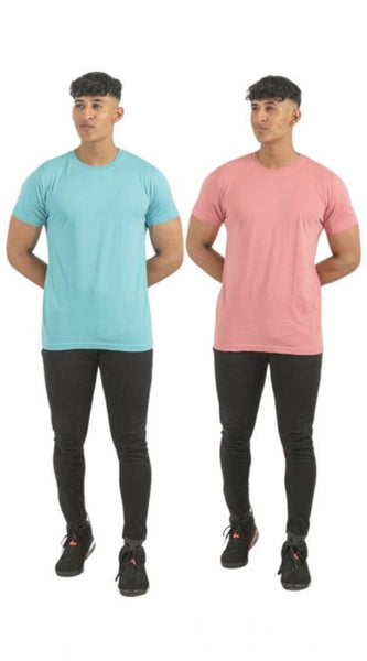 Mayawye Pack of 2 Men's Casual Cotton Solid Short Sleeve Tshirts (Multicolor)