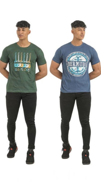 Mayawye Pack of 2 Men's Casual Cotton Printed Short Sleeve Tshirts (Multicolor)