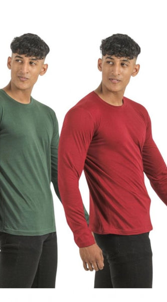 Mayawye Pack of 2 Men's Casual Cotton Solid Full Sleeve Tshirts (Multicolor)